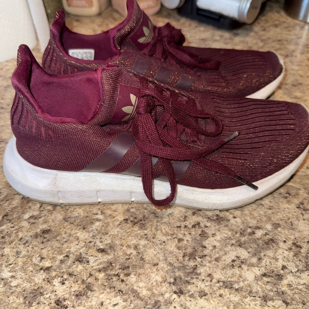 Adidas Burgundy Knit Sneakers with White Sole